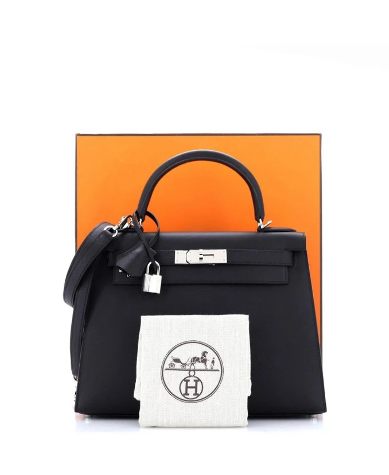 Kelly 28 Handbag Black Epsom with Palladium Hardware