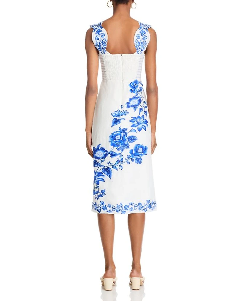 Blue Floral Cascade Wavy Sleeveless Dress