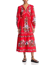 Farm Rio Sweet Bloom Bouquet Red Midi Dress