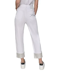 High Rise Crystal Cuff Jeans White