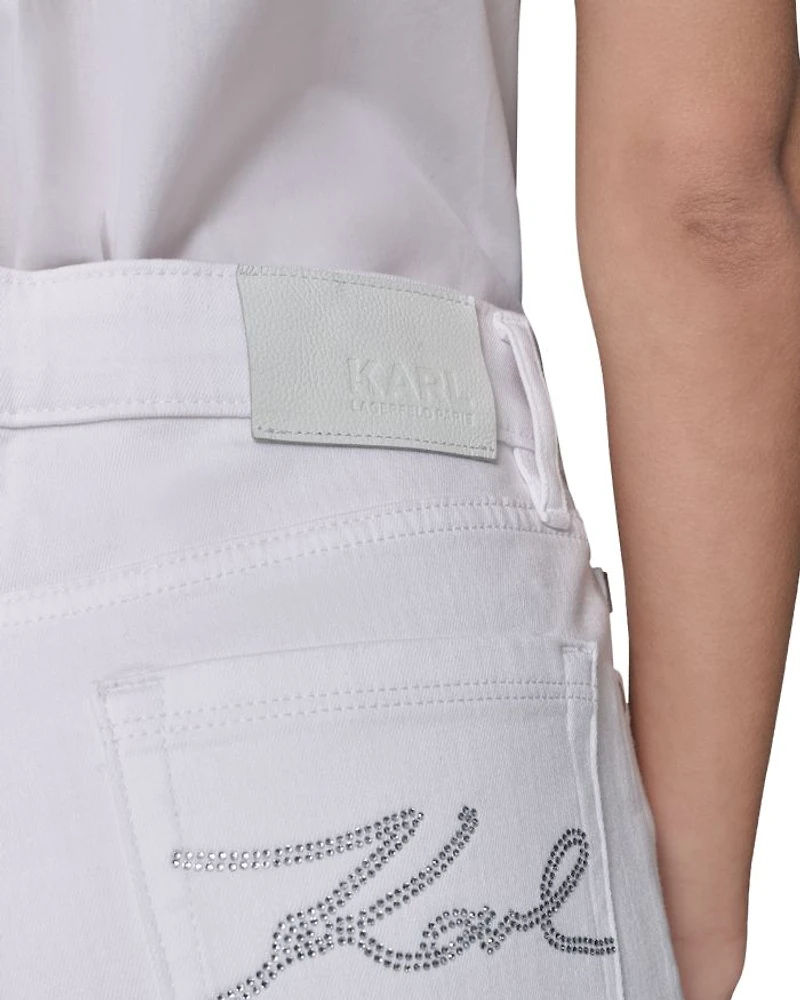 High Rise Crystal Cuff Jeans White