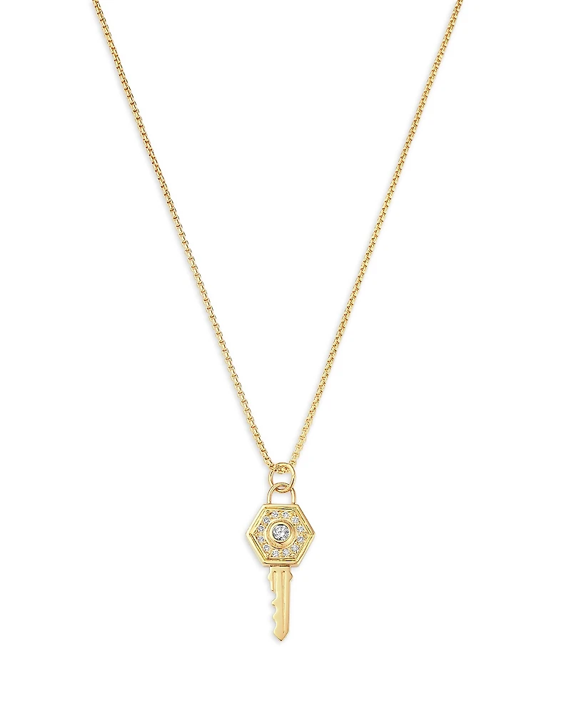 Zoe Chicco 14K Yellow Gold Medallions Diamond Hexagon Key Pendant Necklace, 18-20