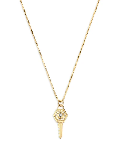 Zoe Chicco 14K Yellow Gold Medallions Diamond Hexagon Key Pendant Necklace, 18-20