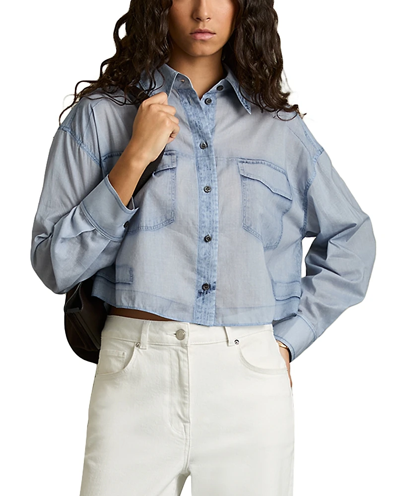 Reiss Denim Print Button Up Shirt