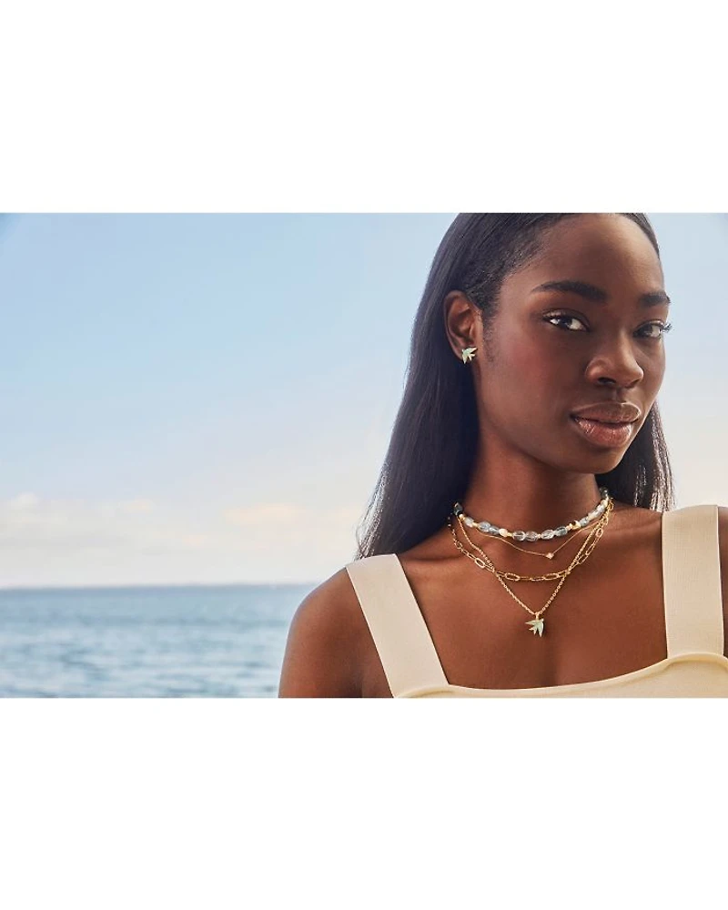 Melody Blue Cabochon Pavé Bird Layered Pendant Necklace, 15.5"-18.5"