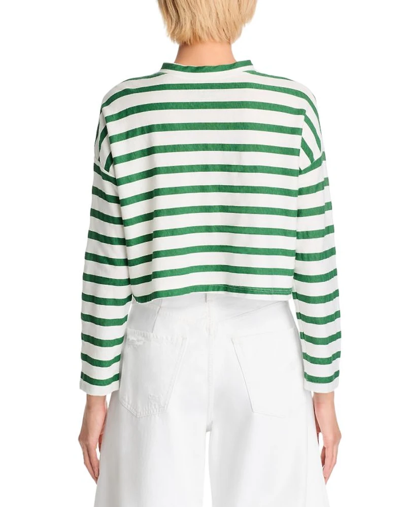 Cropped Long Sleeve Stripe Tee