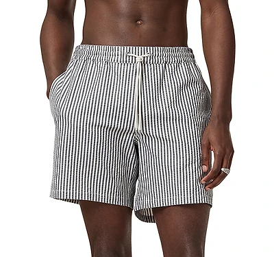 Allsaints Warden Seersucker Striped Regular Fit Swim Trunks