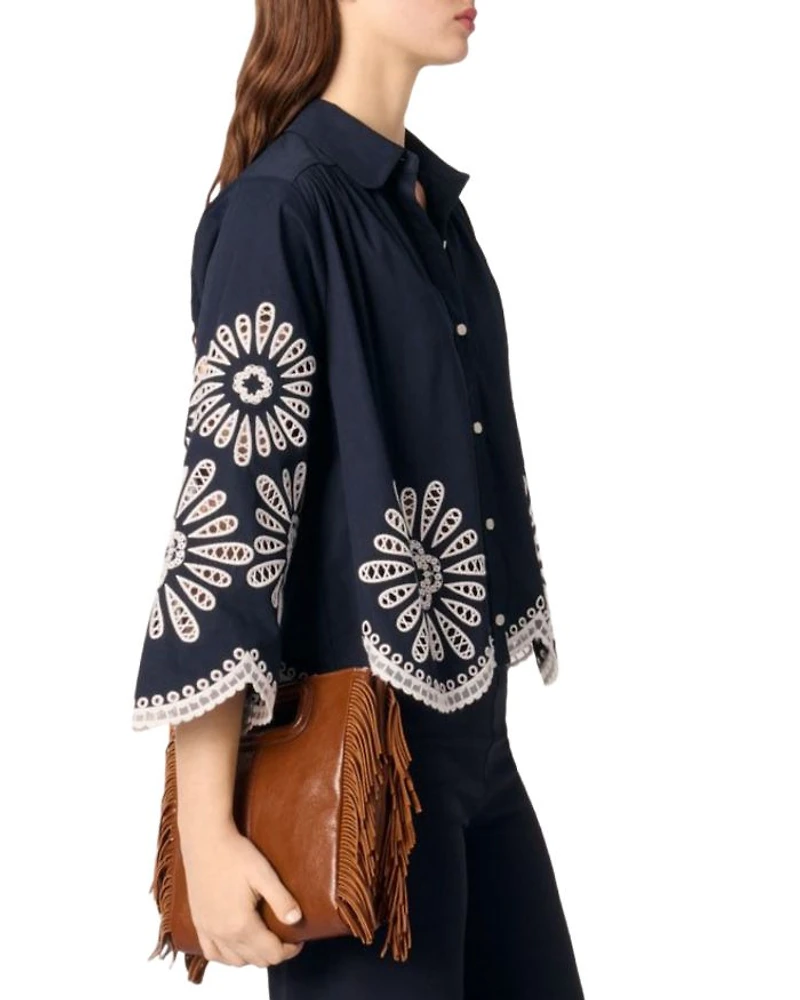 Crochet Detail Cropped Shirt