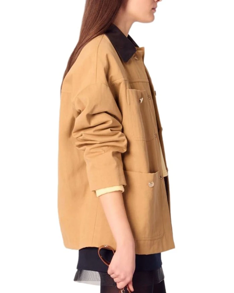 Leather Collar Cotton Coat