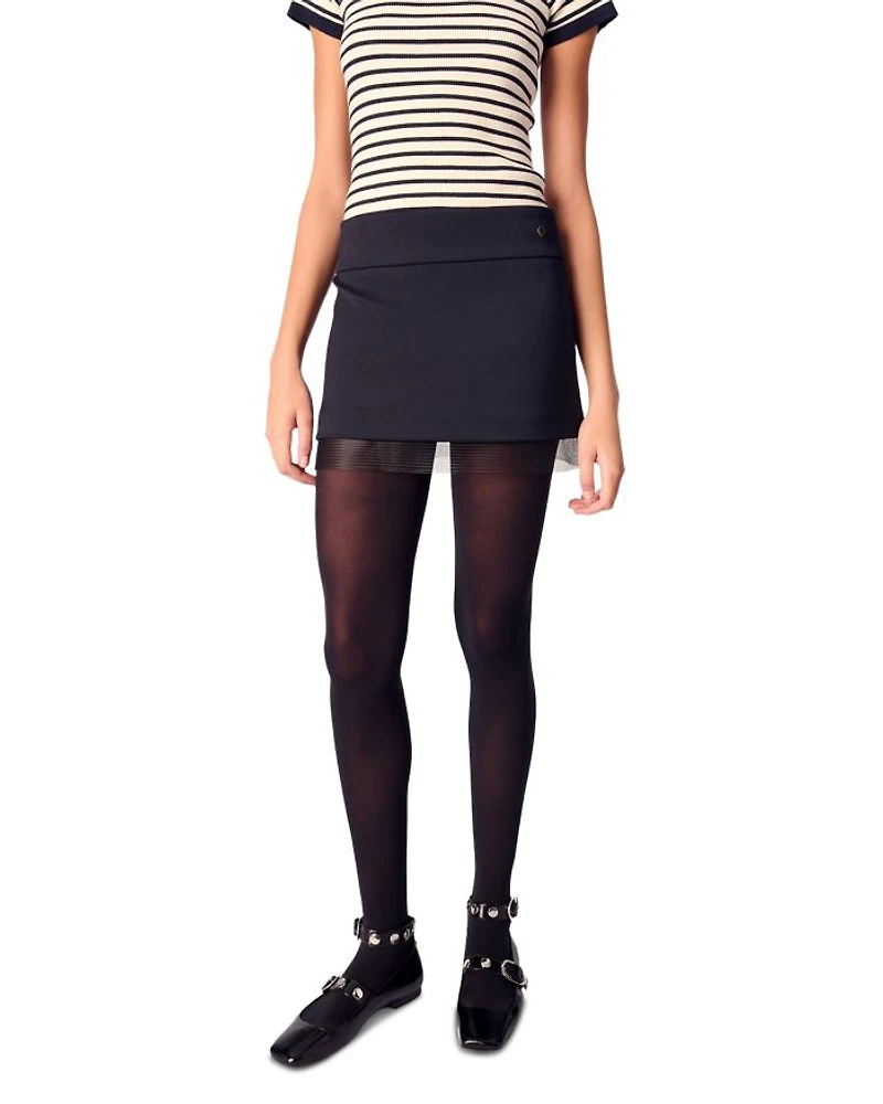 Tulle Trim Wool Blend Skirt