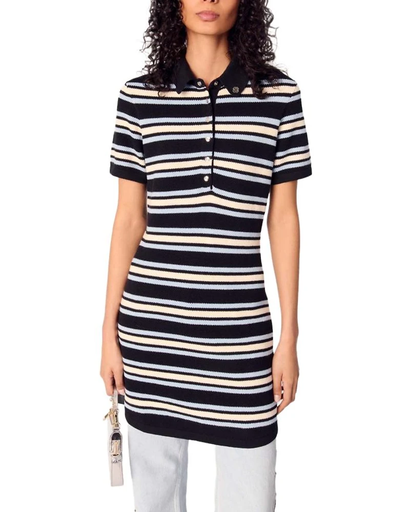 Striped Knit Polo Dress