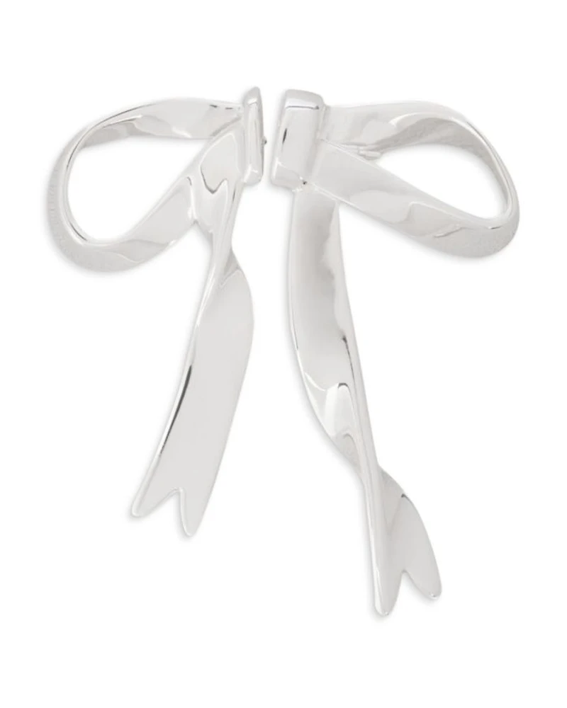 Silver Tone Bow Single Front to Back Earring