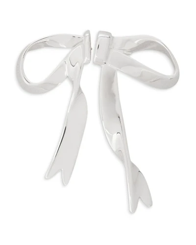 Silver Tone Bow Single Front to Back Earring