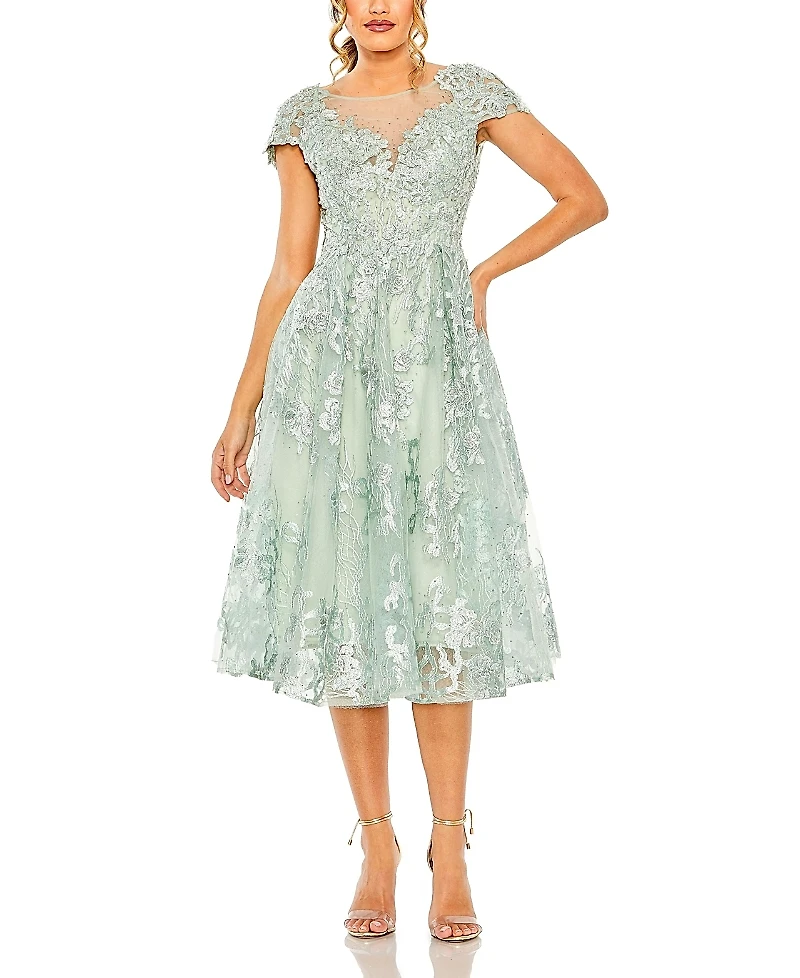 Mac Duggal Embroidered Cap Sleeveless A Line Dress