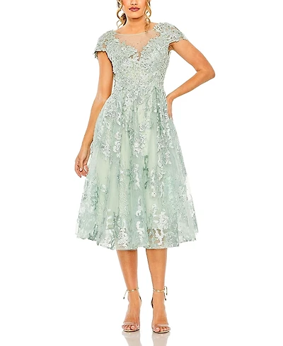 Mac Duggal Embroidered Cap Sleeveless A Line Dress