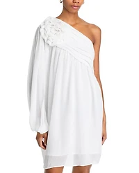 Off White One Shoulder Mini Dress - Exclusive
