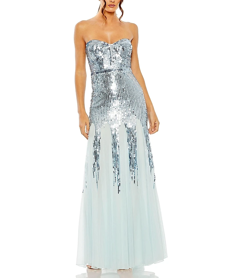 Mac Duggal Sleeveless Sequin Mesh Gown