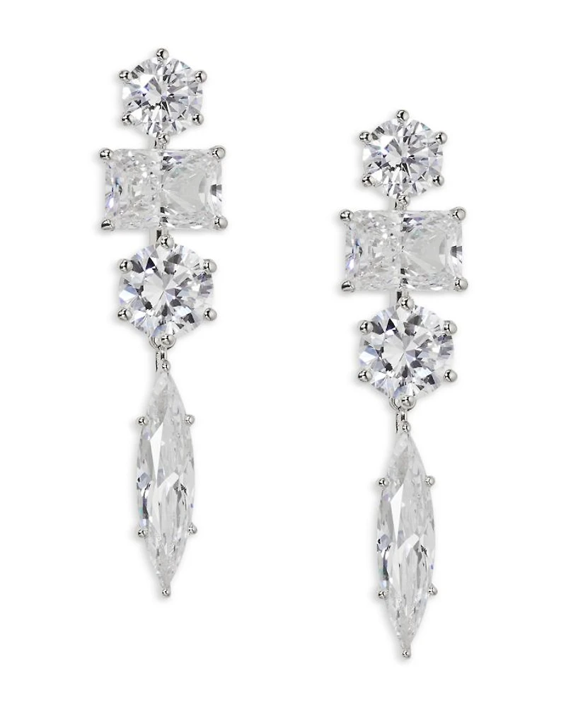 BTRX Mixed Cubic Zirconia Linear Drop Earrings in Rhodium Plated
