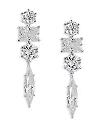 BTRX Mixed Cubic Zirconia Linear Drop Earrings in Rhodium Plated