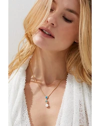 Blue Lagoon Mixed Stone Lariat Necklace in 18K Gold Plated, 16"-18"