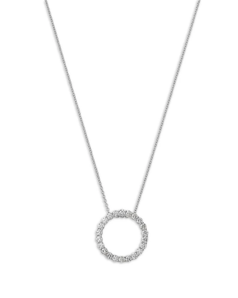 Diamond Circle Pendant Necklace in 14K White Gold, 1.0 tcw