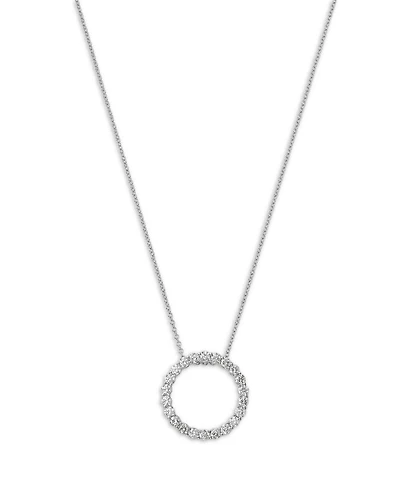 Diamond Circle Pendant Necklace in 14K White Gold, 1.0 tcw