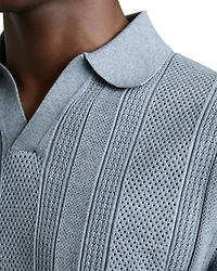 Kansas Open Collar Stripe Textured Knitted Polo Shirt