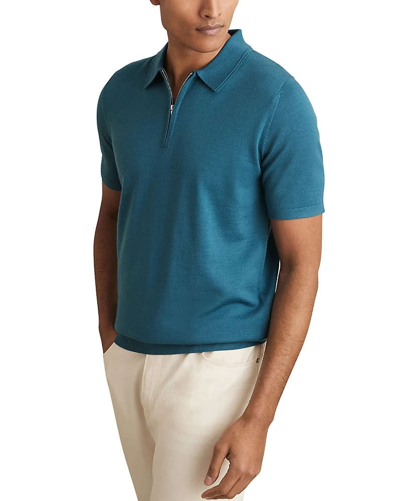Reiss Maxwell Half Zip Merino Wool Polo Shirt