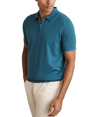 Reiss Maxwell Half Zip Merino Wool Polo Shirt