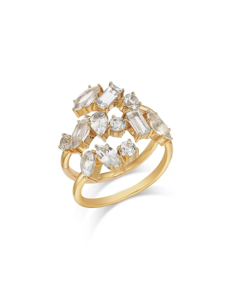 14K Yellow Gold White Topaz Multishape Bypass Ring