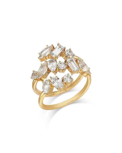 14K Yellow Gold White Topaz Multishape Bypass Ring