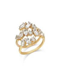 14K Yellow Gold White Topaz Multishape Bypass Ring