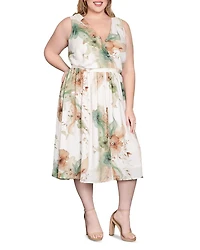Floral Print Faux Wrap V Neck Midi Dress