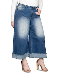 Cropped Wide Leg Jeans Two Tone