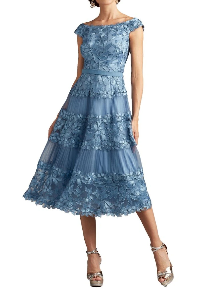 Adriane Floral Embroidered Tea-Length Dress