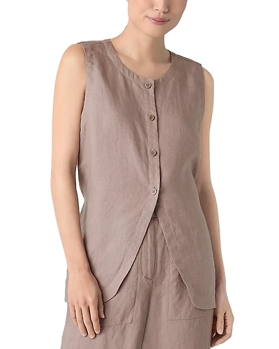 Eileen Fisher Linen Round Neck Long Vest