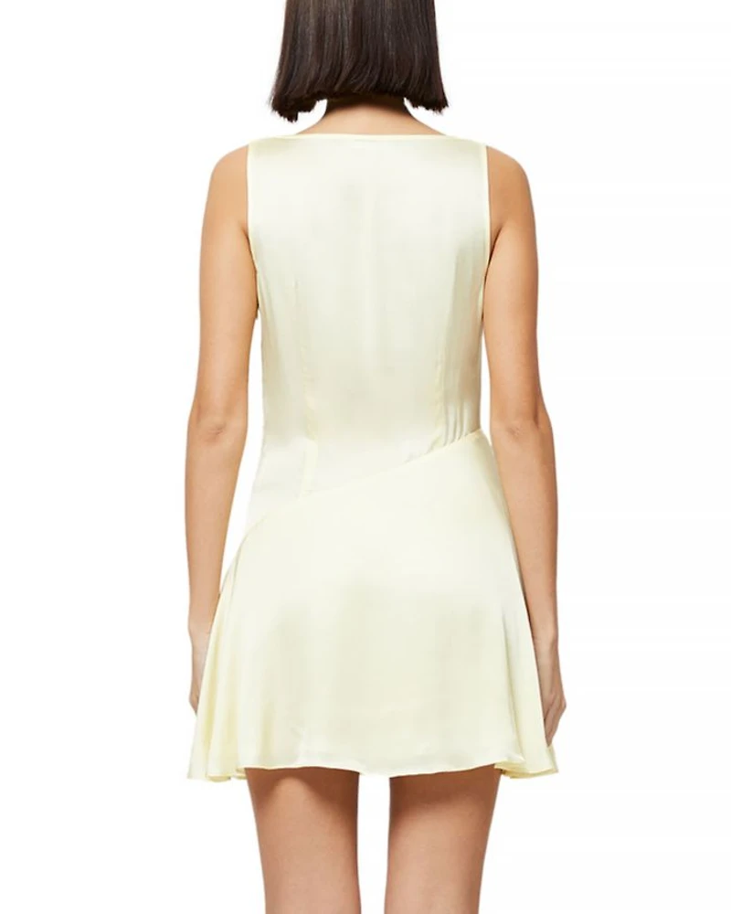 Oona Yellow Satin Asymmetric Mini Dress