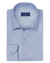 David Donahue Regular Fit Micro Texture Print Sport Shirt