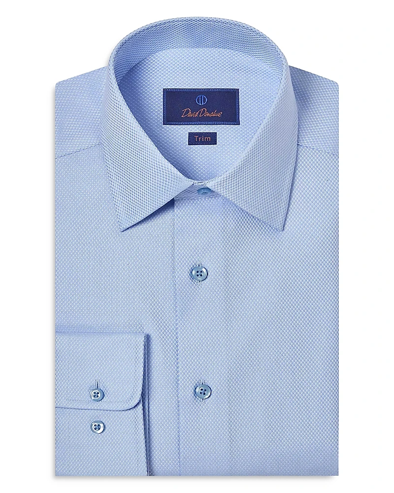 David Donahue Trim Fit Diamond Dobby Dress Shirt