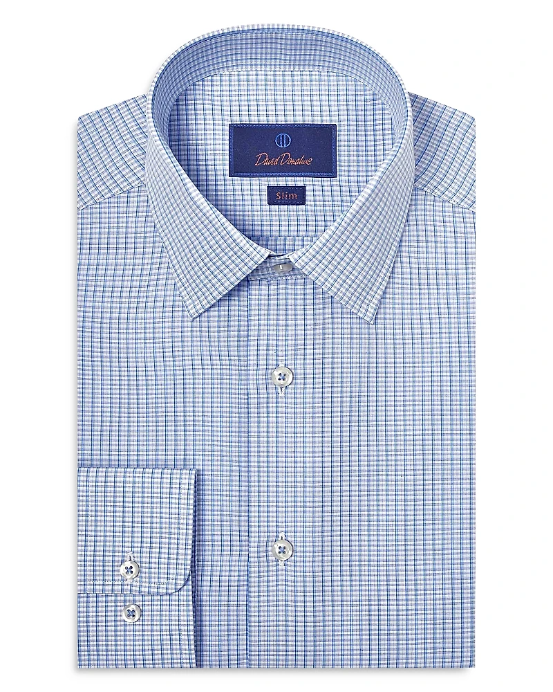 David Donahue Slim Fit Poplin Check Dress Shirt