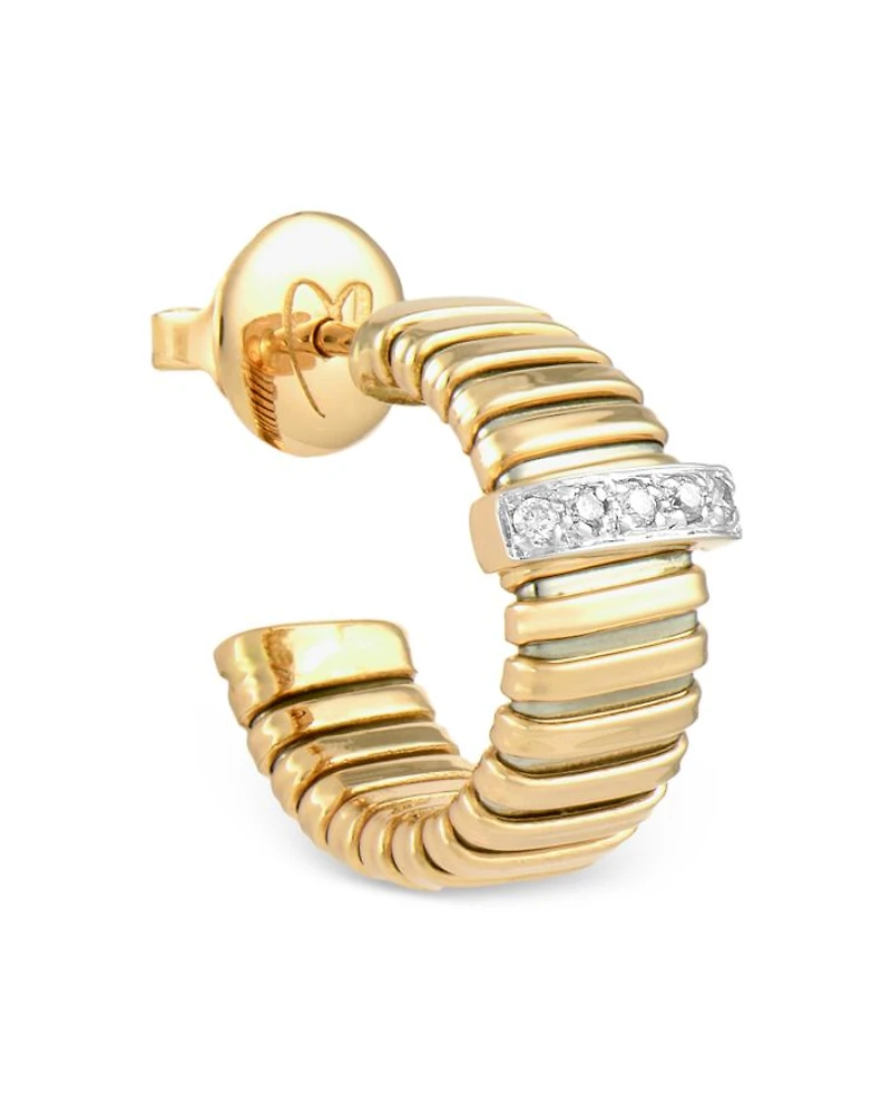 18K Yellow Gold Via Mercanti Tubogas Diamond Hoop Earrings