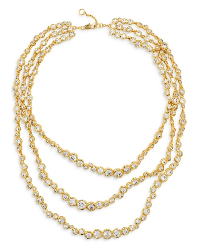 Asterales Cubic Zirconia All Around Layered Collar Necklace in 14K Gold Plated, 16"-17"