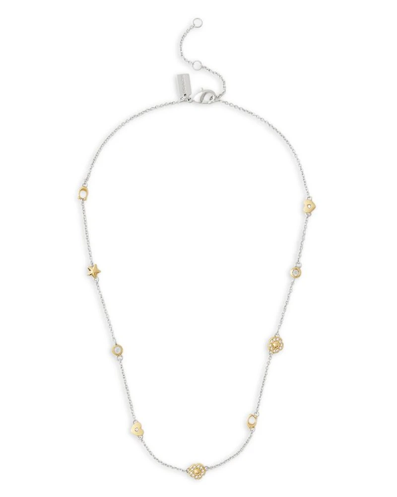 Signature Tea Rose & Heart Strand Necklace, 16"