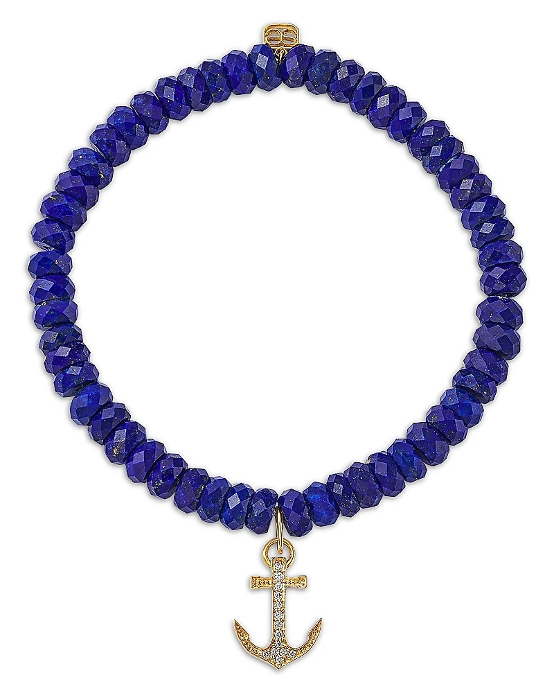 Sydney Evan 14K Yellow Gold Diamond Small Anchor Charm Beaded Bracelet