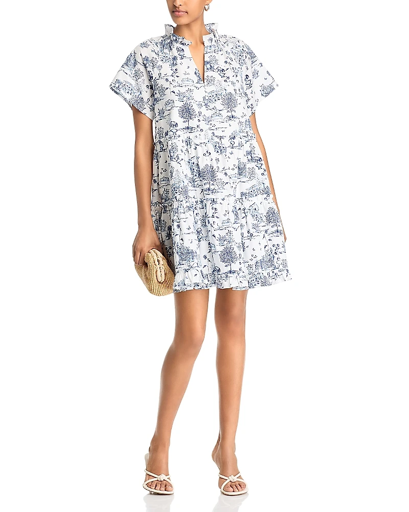 Aqua Toile Short Sleeve Mini Dress - Exclusive