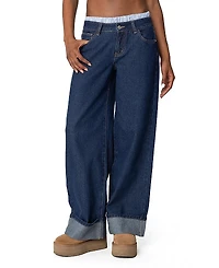 Edikted Striped Boxer Detail Low Rise Dark Wash Jeans