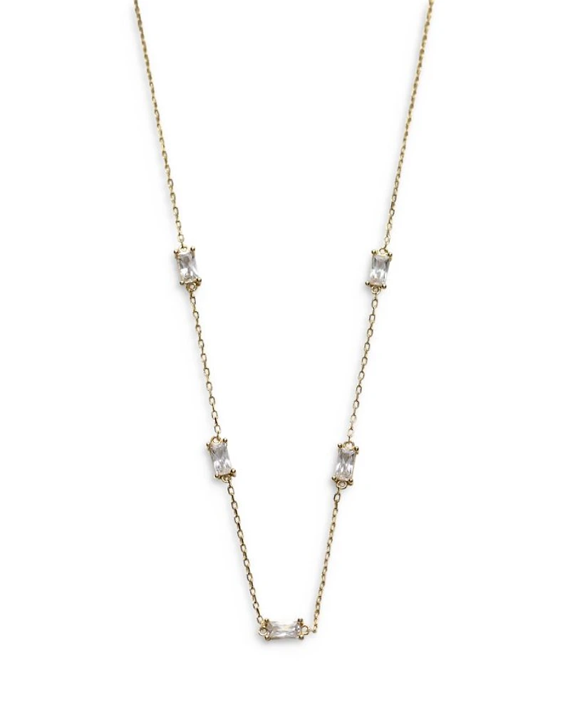 18K Gold Plated Cubic Zirconia Baguette Chain Necklace, 16"