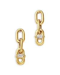 14K Yellow Gold Diamond Oval Link Chain Drop Earrings, 0.06 tcw