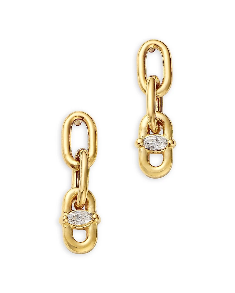 Zoe Chicco 14K Yellow Gold Diamond Oval Link Chain Drop Earrings, 0.06 tcw