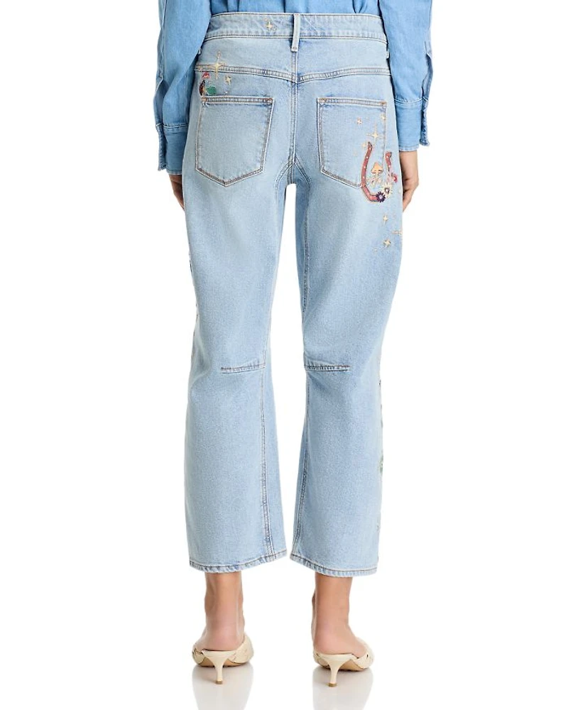 Barbara X Hallucination High Rise Cropped Wide Leg Jeans Light Wash